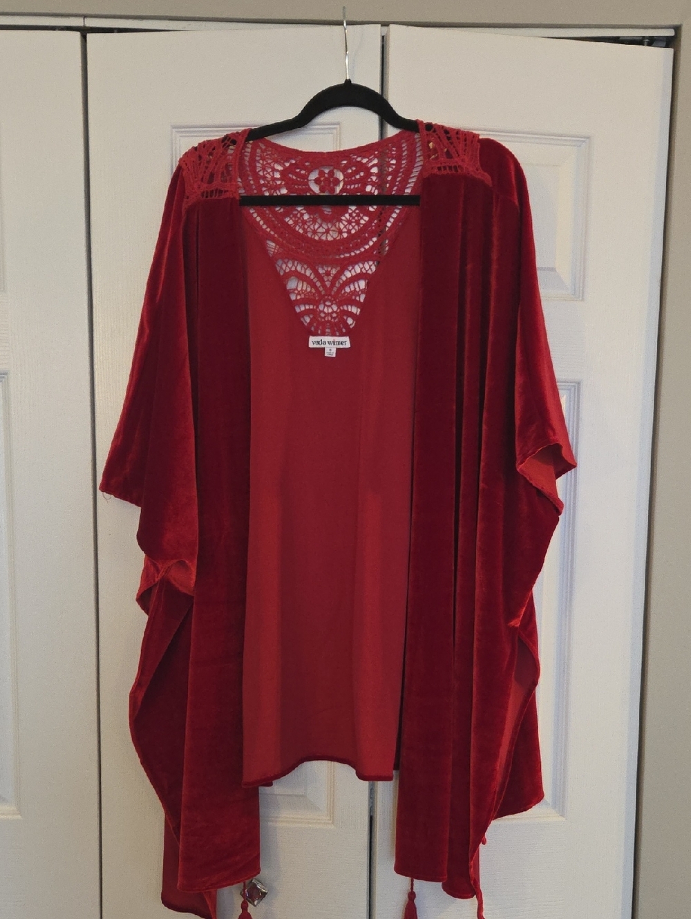 VIVID VELVETS Red Velvet Open Front Kimono - Veda Vibes